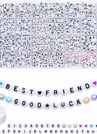 Amaney 1600pcs Acrylic Alpabet Letter Beads,31 Styles,Heart,Number,Star and Smiley Beads,4x7mm for Jewelry Making Bracelets Necklaces Key Chains