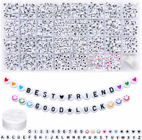 Amaney 1600pcs Acrylic Alpabet Letter Beads,31 Styles,Heart,Number,Star and Smiley Beads,4x7mm for Jewelry Making Bracelets Necklaces Key Chains