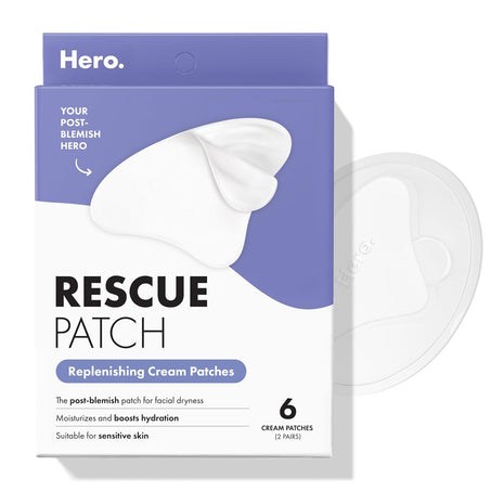 HERO COSMETICS Rescue Patch Moisturizing Post-Blemish Cream Patch, 6 Ct | 3 Pairs for Face, Provides Instant Moisture and Long-Lasting Hydration, Dermatologist-Tested, Won't Clog Pores
