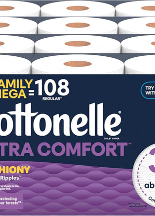 Cottonelle Ultra Soft Toilet Paper, 24 Family Mega Rolls=108 Regular Rolls