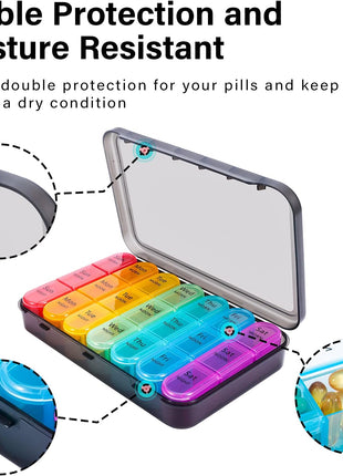 Daviky Pill Organizer 3 Times a Day, Daily Pill Box 7 Day, Weekly Cases Medicine Organizers to Hold Vitamins and Medication