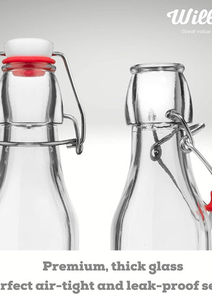 WILLDAN Set of 6 8.5oz Swing Top Glass Bottles   Flip Top Brewing Bottles For Kombucha, Kefir, Vanilla Extract, Beer   Airtight Caps and Leak Proof Lids, Bonus Gaskets and Funnel