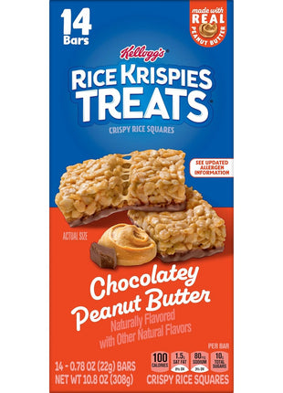 Rice Krispies Treats Crispy Rice Squares, Snack Bars, Chocolatey Peanut Butter, 10.8oz Box (14 Count)