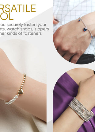 Bracelet Helper Tool - Fastener Helper Tool for Bracelet, Necklace, Jewelry, Watch - Clip, Clasp Helper - Easy to Put on Yourself, Portable, Made of Metal, Silver
