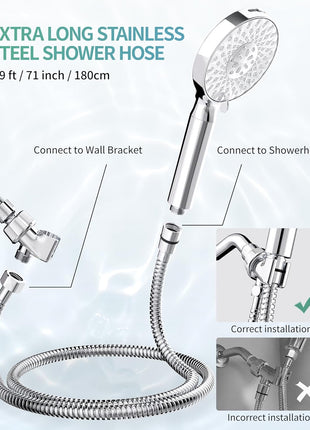 SR SUN RISE Filtered Shower Head with Handheld High Pressure 9 Spray Mode Showerhead Detachable Shower Head Water Softener Filters Beads for Hard Water Remove Chlorine 1 Filter Chrome