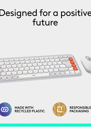 Logitech POP ICON Combo, Wireless Bluetooth Keyboard and Mouse, Comfortable Typing, programmable Keys and Buttons, Quiet clicks, Easy-Switch up to 3 Devices - Off-White