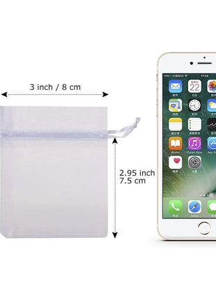HRX Package 100pcs White Organza Jewelry Bags Drawstring 3 x 4 inch, Little Mesh Gift Pouches Mini Candy Bags for Small Presents Jewelry Earrings