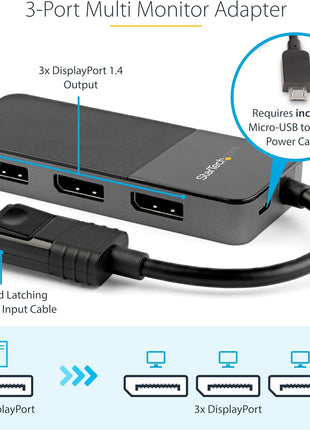 StarTech.com 3-Port DisplayPort 1.4 Splitter, DisplayPort to 3x DP Multi-Monitor Adapter, Triple 4K Computer MST Hub, USB Bus-Powered, Windows Only (MST14DP123DP)