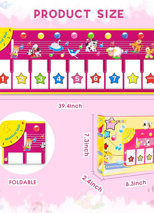 Floor Piano Mat, Toddler Girl Toys Musical Mat, 1 2 3 Year Old Girl Gifts | Keyboard Floor Playmat, 39.5" Electronic Music Animal Sound Touch Play Blanket, Dancing Mat