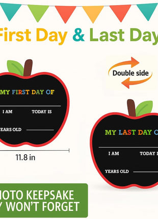 Apple Shaped First Day and Last Day of School Sign, 12x12 inch PVC Plastic Chalkboard Style Photo Prop Dry Erase 1st Day Back to School Sign