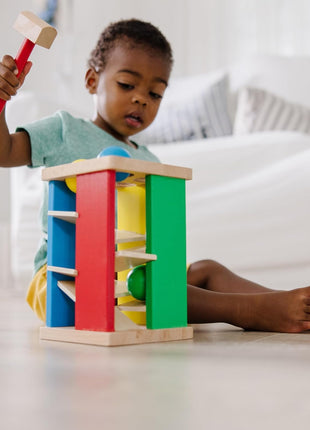 Melissa & Doug Deluxe Pound and Roll Wooden Tower Toy with Hammer, White