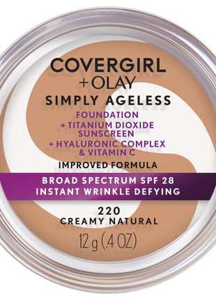 COVERGIRL & Olay Simply Ageless Instant Wrinkle-Defying Foundation, Creamy Natural 0.44 Fl Oz (Pack of 1)