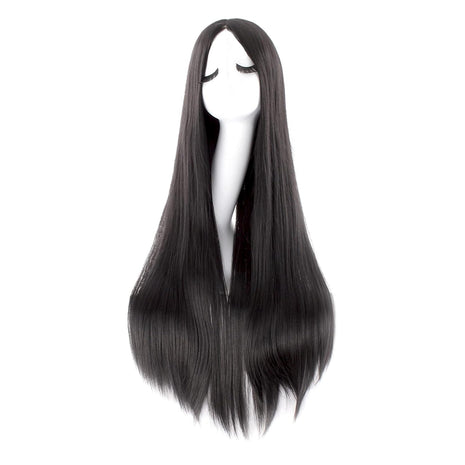 MapofBeauty 40 Inch Carve Long Straight Cosplay Anime Costume Wig, Black | 100 cm Party Wig
