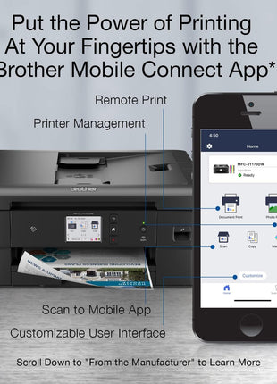 Brother MFC-J1170DW Wireless Color Inkjet All-in-One Printer, NFC One-Touch Print, Duplex, Cloud Print & Scan, Mobile App Control, 2.7" Touchscreen, Works with Alexa