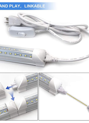 10-Pack 8ft LED Shop Light Fixture - 90W T8 Integrated LED Tube Light - 6500K 12000LM V-Shape Linkable - High Output - Clear Cover - Plug and Play - 270 Degree Lighting for Garage, Shop, Barn