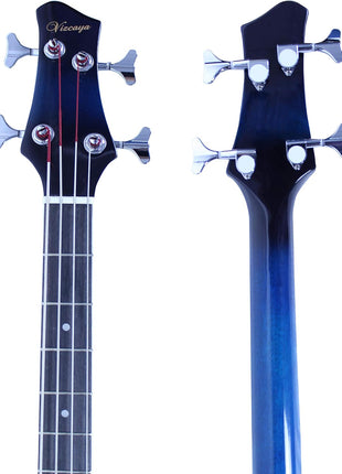 Vizcaya Full Size 4 Strings Cutaway Acoustic-Electric Bass Guitar With 4-Band Equalizer,5mm Padding Gig Bag,Strap, Picks-Blue