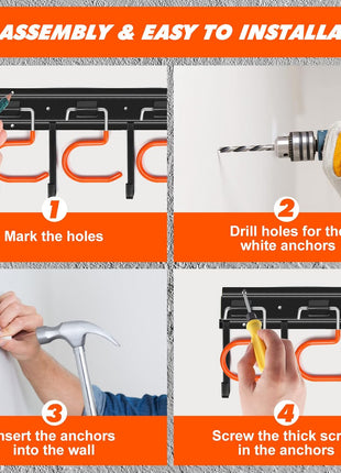 68'' All Metal Garden Tool Organizer Adjustable Garage Tool Organizer Wall Mount Garage Organizers and Storage with Heavy Duty Hooks Tool Hangers for Garage Wall, Shed, Garden