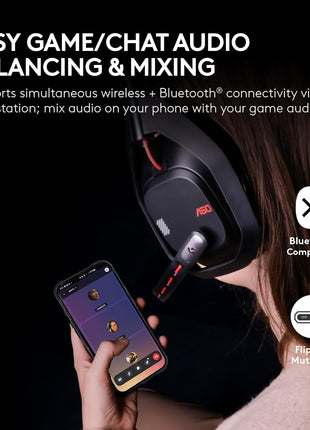 Logitech G Astro A50 Multi-Platform Wireless Gaming Headset + Base Station for PS5/Xbox/PC: PLAYSYNC Audio Switcher, <16bit/48kHz (Console), <24bit/48kHz (PC), 24hr Battery, 2.4GHz & BT - Black