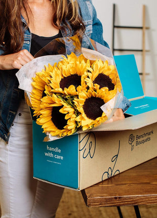 Benchmark Bouquets - Sunflower Bouquet - Fresh Flowers for Delivery - Real Flowers in a Vase - Floral Arrangements Gift Set - Birthday Flowers for Women - Glass Vase Included (10 Stems)