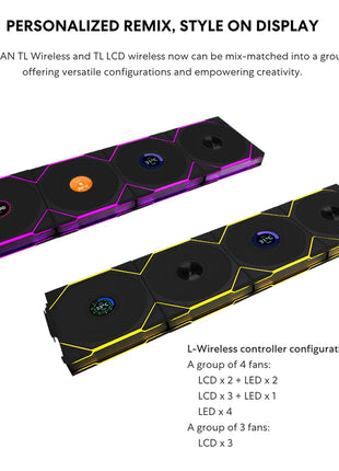 Lian Li UNI Fan TL Wireless 120-Triple Pack (Reverse Blade)-2.4 GHz Wireless Signal ARGB Fan-Infinity Mirror-Daisy-Chain Design-Customizable Lighting-Controller Included & Required - Black(12RTL1W3B)