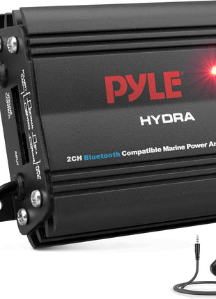 Pyle Auto 2-Channel Marine Amplifier - 200 Watt RMS 4 OHM Full Range Stereo with Wireless Bluetooth & Powerful Prime Speaker - High Crossover HD Music Audio Multi Channel System PLMRMB2CB, Black