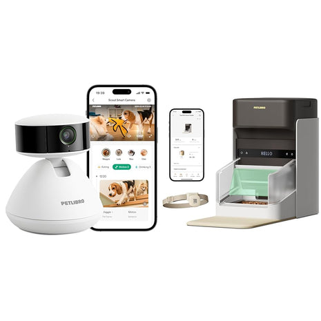 PETLIBRO AI Multi-Pet Recognition Pet Camera Indoor + Upgraded RFID Automatic Cat Feeder with Phone App 2-Way Audio, Camera with Daily Activity Analysis, Feeder with Light Collar Tag