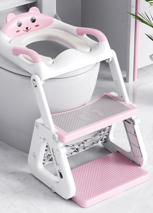 Orzbow Potty Training Seat with Step Stool, Toddler Toilet Seat with Ladder | 7 Height Adjustable, Splash Guard, Non-Slip Base, Handles, Stable Triangular Fits Most Toilets, For Kids Boys Girls, Pink