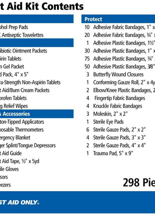 First Aid Only 299 Piece All-Purpose Emergency First Aid Kit for Home, Office, Car, Apartment, Dorm, and Camping, Travel-Friendly Compact Pouch Fits in Backpacks, Suitcases, Cabinets, and Drawers