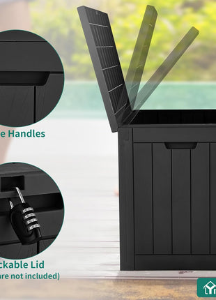 YITAHOME 30 Gallon Deck Box Outdoor Storage Box, Waterproof Resin Package Delivery and Storage Box with Lockable Lid for Patio Furniture Cushions, Pool Accessories, Garden Tools, Black