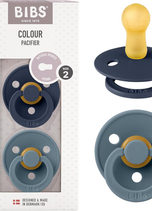BIBS Pacifiers Colour Collection | Natural Rubber Baby Pacifier | Set of 2 BPA-Free Soothers | Made in Denmark | 0+ Months (Pack of 2) | Dusty Blue/Steel Blue
