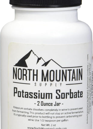 North Mountain Supply Potassium Sorbate Stabilizer, 2oz Jar | Food and USP Pharmaceutical Grade, Home Brewing, Stabilize Wine, Food Preservation, Cooking, Safe, Effective,