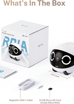 Enabot EBO ROLA Mini FamilyBot 2K Pet Camera Robot: Movable Indoor Camera Battery-Powered with Phone App, One-Touch Call, 2-Way Talk, Night Vision, Motion Detection, Video Recording