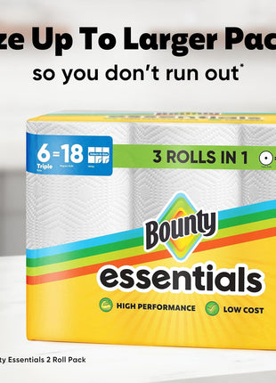 Bounty Essentials Select-A-Size Paper Towels, White, 2 Triple Rolls = 6 Regular Rolls (Packaging May Vary)