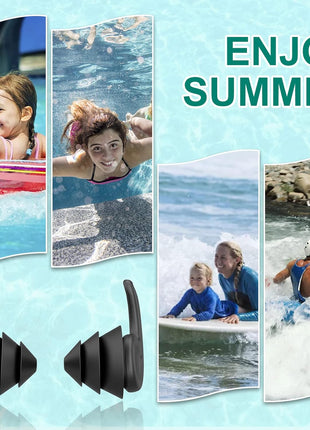 Swimming Ear Plugs for Adults,3 Pairs Waterproof Reusable Silicone Swim Earplugs for Swimming Surfing Snorkeling Showering and Water Pool,Beach,Ocean (Adults & Teens 14+)