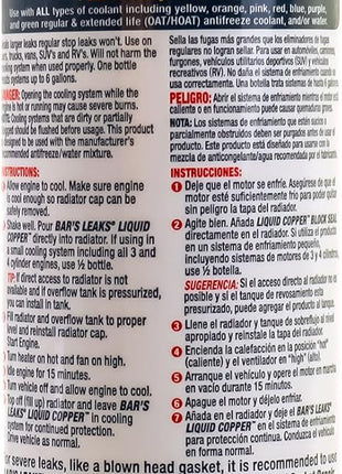 Bar's Leaks 1109 Liquid Copper Block Seal, Intake and Radiator Stop Leak, 18 oz. | One Step, Safe for All Cooling Systems