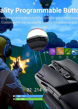 Redragon M801 Wireless Gaming Mouse, RGB Gaming Mouse with MMO 9 Programmable Macro Editing Buttons, UP 16000 Adjustable DPI, Rapid Fire Button for Game, Windows,PC - Wireless, Black