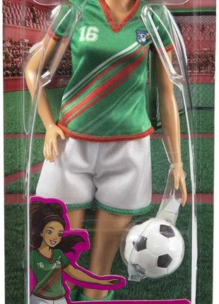 Barbie Careers Fashion Doll & Accessory, Soccer Player with Brunette Ponytail, #16 Uniform, Tall Socks, Cleats & Ball