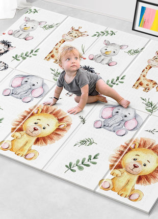 NOONKTY 79x71 Extra Large Baby Play Mat for Floor, Foldable Foam Playmat for Babies 0-12 Months & Kids, Non-Toxic Waterproof Baby Mat, Thick Playpen Mat for Tummy Time Crawling, Elephant