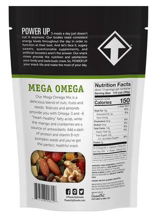 Power Up Trail Mix, Mega Omega Trail Mix, Non-GMO, Vegan, Gluten Free, No Artificial Ingredients, Gourmet Nut, 14 Ounce Bag