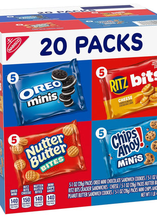 Nabisco Snacks Variety Pack, 4 Flavors, Cookies & Crackers, 20 Snack Packs | OREO Minis, NUTTER BUTTER Bites, CHIPS AHOY! Minis Cookies, and RITZ Bits Cheese Sandwich Crackers, Individually Wrapped