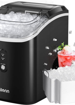 Nugget Ice Maker Countertop, Silonn Chewable Pellet Ice Machine with Self-Cleanin Function, 36lbs/24H Portable Ice Makers for Home Kitchen Officce, Black