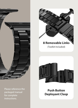 Fullmosa Band Compatible with Apple Watch 44mm 45mm 42mm, Stainless Steel iWatch Band for Apple Watch Se 2 Series 9/8/7/6/5/4/3/2/1(Black, 42mm/44mm/45mm)
