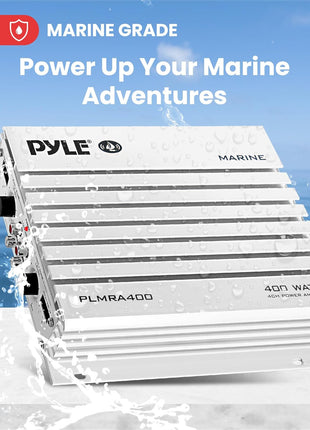 Pyle Hydra Marine Amplifier - Upgraded Elite Series 400 Watt 4 Channel Audio Amplifier, Waterproof, 12 volt, Dual MOSFET Power Supply, GAIN Level Controls, RCA Stereo Input & LED Indicator - PLMRA400