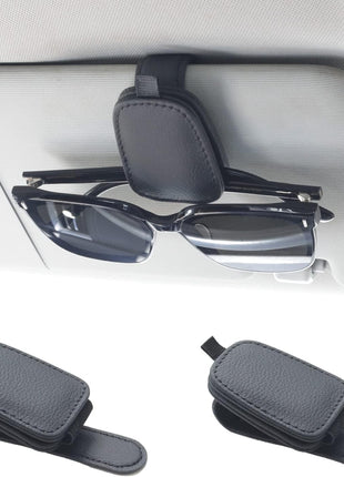 Yuoyar Sunglass Holder for Car, Magnetic Leather Sunglasses Holder and Ticket Card Clip, Car Visor Accessories, 2 Packs (Black)