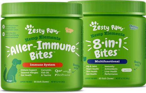 Allergy Immune Soft Chews + Hemp Seed for Dogs - with Curcumin + 8-in-1 Bites for Dogs + Hemp Seed