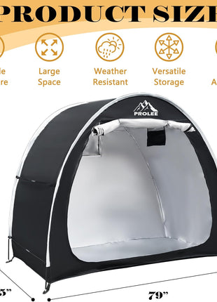 PROLEE Bike Shed 6.6FT, Waterproof Oxford Fabric Storage Tent for 2 Bikes, Outdoor Storage with Window Design, Black