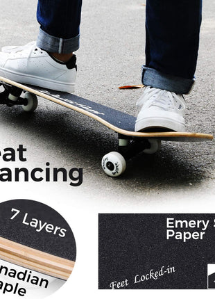 WhiteFang Skateboards for Beginners, Complete Skateboard 31 x 7.88, 7 Layer Canadian Maple Double Kick Concave Standard and Tricks Skateboards for Kids and Beginners
