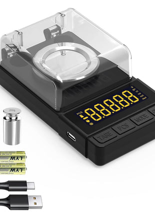 MAXUS Digital Milligram Scale 50g/0.001g, Compact Mg Scale with 20g Calibration Weight and Accessories, Black Powder Scale for Reloading