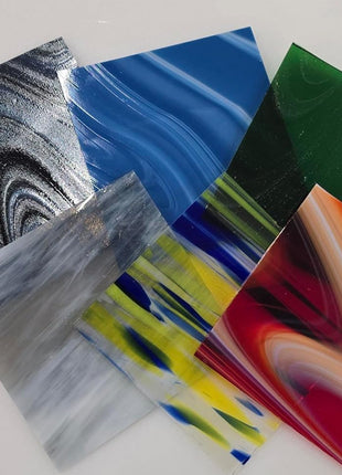 COE 96 Deluxe Assorted Fusible Glass Pack - 4 inch X 4inch Sheets - 6 Pack