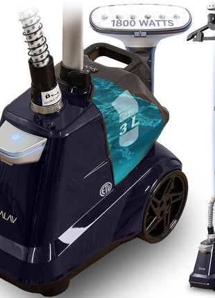 SALAV Heavy Duty Commercial Full Size Garment Steamer with Foot Pedals and Extra Large 3L (101.5 oz) Water Tank, 1800 watts of Poweful Steam (Navy)